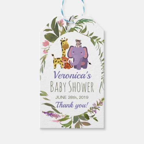 Cute Jungle Safari Animals Watercolor Baby Shower Gift Tags