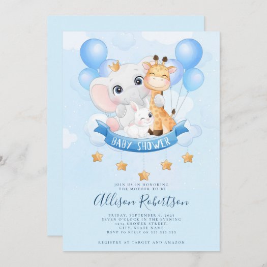 Cute Jungle Safari Animals Watercolor Baby Shower 