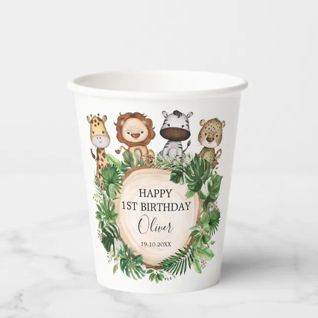 Cute Jungle Safari Animals Wild One 1st Birthday Paper Cups | Zazzle