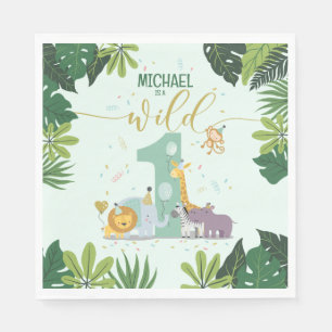 Cute Jungle Safari Animals Wild One Birthday Paper Napkins