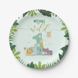 Cute Jungle Safari Animals Wild One Birthday Paper Plates