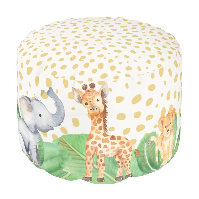 Cute Jungle Safari Baby Animals Baby Nursery Pouf (Angled Front)