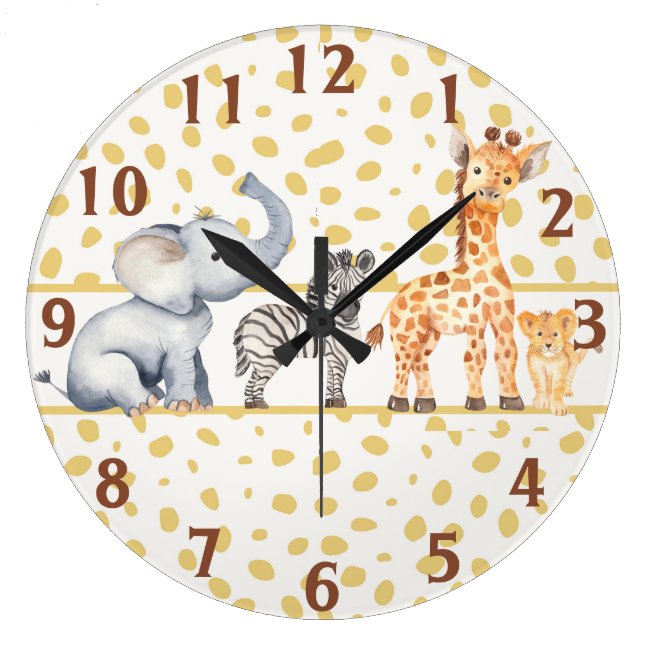 Cute Jungle Safari Baby Animals Large Clock