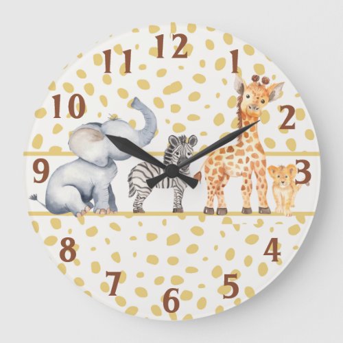 Cute Jungle Safari Baby Animals Large Clock