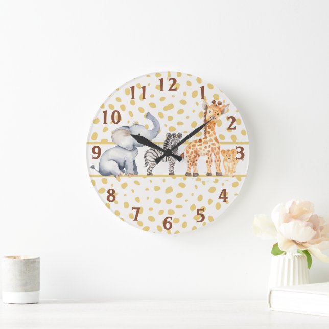 Cute Jungle Safari Baby Animals Large Clock (Home)
