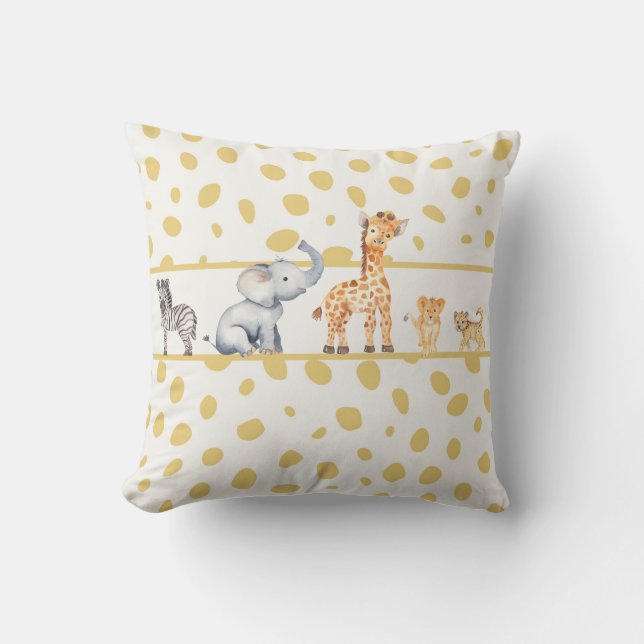 Cute Jungle Safari Baby Animals Throw Pillow (Front)