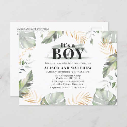 Cute Jungle Safari Baby Shower Boys Giraffe Invitation Postcard