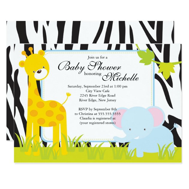 Cute Jungle Safari Baby Shower Invitation
