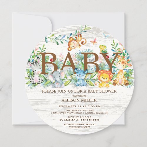 Cute Jungle Safari Baby Shower Invitation