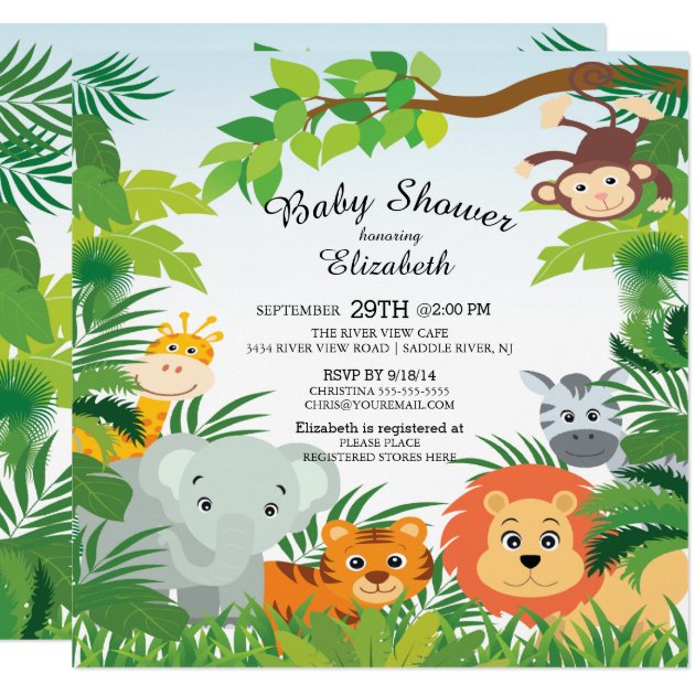 Cute Jungle Safari Baby Shower Invitations