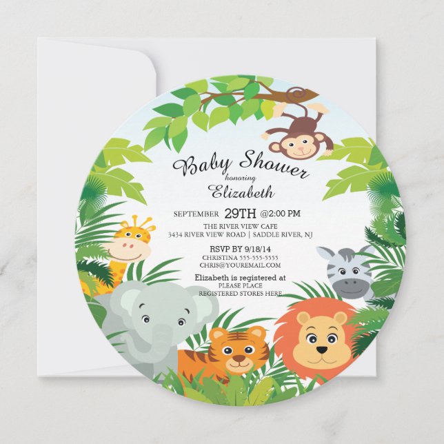 Cute Jungle Safari Baby Shower Invitations (Front)