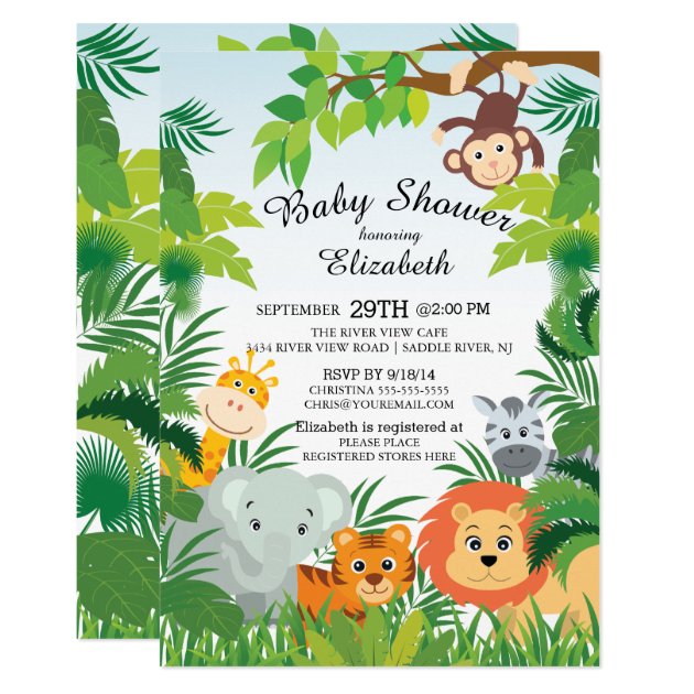 Cute Jungle Safari Baby Shower Invitations