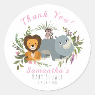 Cute Jungle Safari Baby Shower Thank You Classic Round Sticker