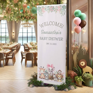 Cute Jungle Safari Baby Shower Welcome Retractable Banner