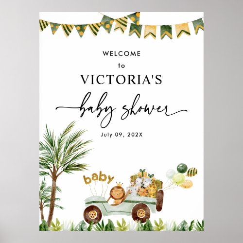 Cute Jungle Safari Baby Shower Welcome Sign Poster