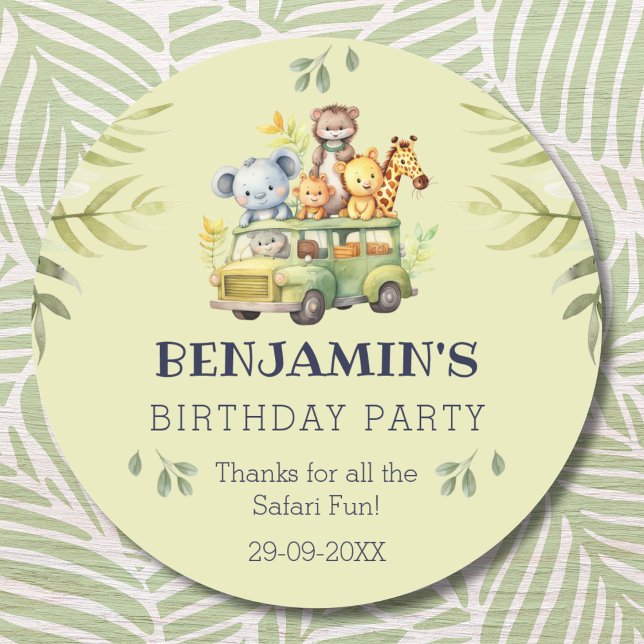 Cute Jungle Safari Birthday Thank You   Classic Round Sticker (Creator Uploaded)