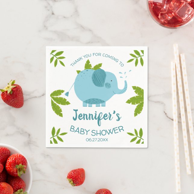 Cute Jungle Safari Blue Elephant Baby Shower  Napkins (Insitu)