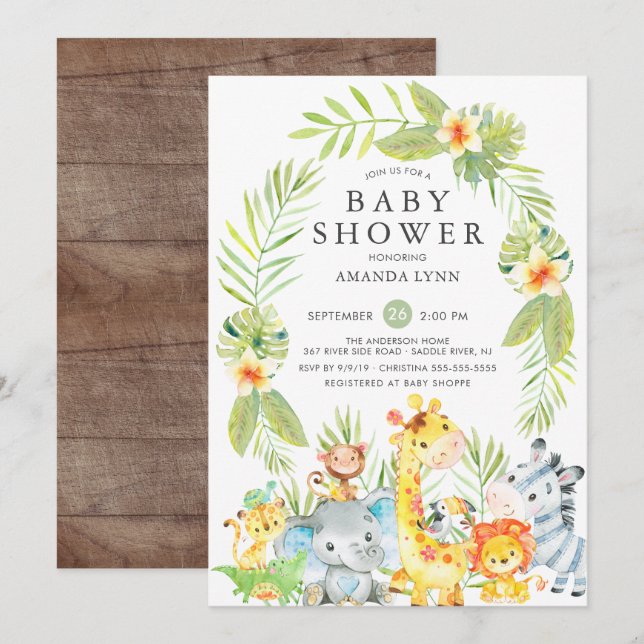 Cute Jungle Safari Boy Baby Shower Invitation (Front/Back)