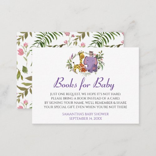 Cute Jungle Safari Bring a Book Card Baby Shower