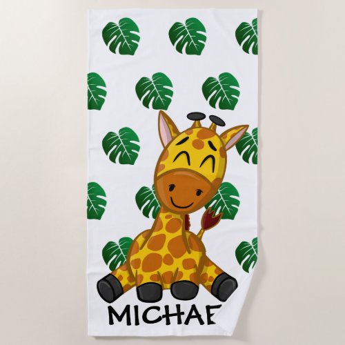 Cute Jungle Safari Giraffe Animal Kids Beach Towel