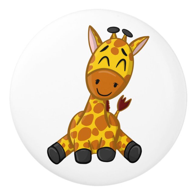 Cute Jungle Safari Giraffe Animal Kids Ceramic Knob (Front)