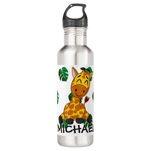 Cute Jungle Safari Giraffe Animal Kids Stainless Steel Water Bottle