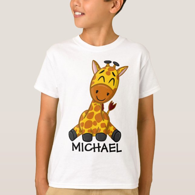Cute Jungle Safari Giraffe Animal Kids T-Shirt (Front)