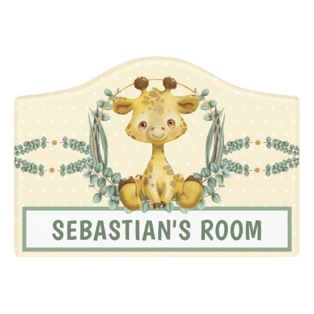 Cute Jungle Safari Giraffe Baby Nursery  Door Sign (Small Crest Front)