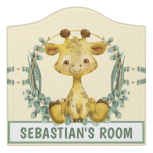 Cute Jungle Safari Giraffe Baby Nursery Door Sign