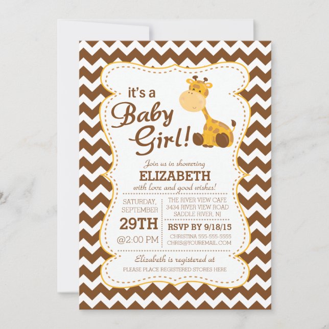 Cute Jungle Safari Giraffe Baby Shower Invitation (Front)