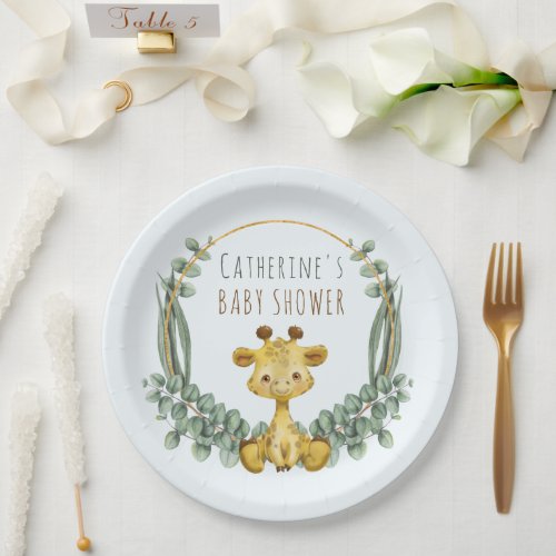 Cute Jungle Safari Giraffe Baby Shower Paper Plates