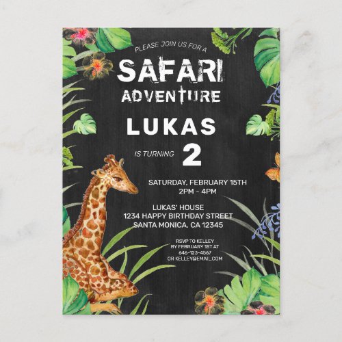 Cute Jungle Safari Giraffe Birthday Invitation