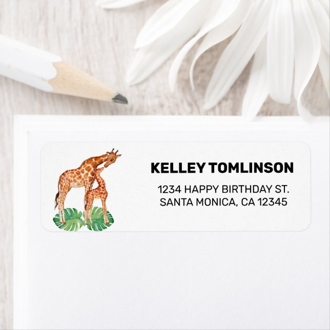 Cute Jungle Safari Giraffe Birthday Return Address Label (Insitu)