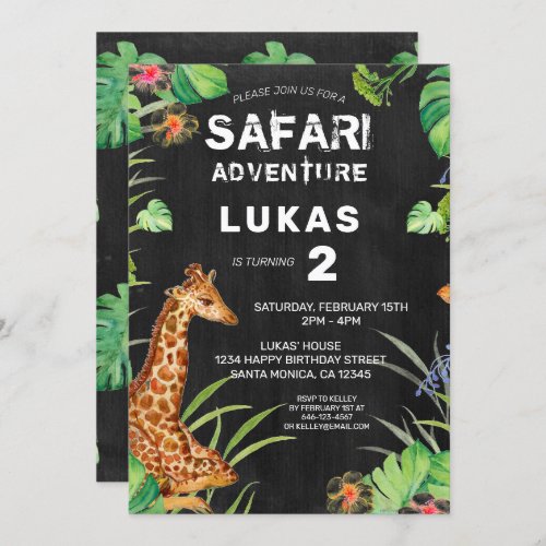 Cute Jungle Safari Giraffe Chalkboard Birthday Invitation