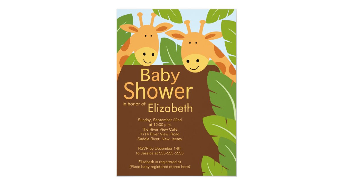 Cute Jungle Safari Giraffe Multiple Baby Shower 5x7 Paper Invitation Card