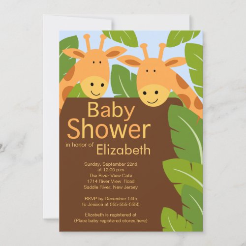 Cute Jungle Safari Giraffe Multiple Baby Shower Invites
