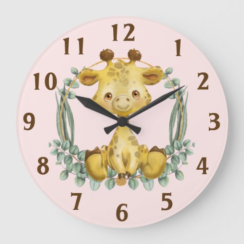 Cute Jungle Safari Giraffe Pink Baby Nursery  Large Clock