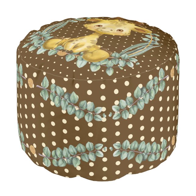 Cute Jungle Safari Giraffe Polka Dot Baby Nursery  Pouf (Angled Front)
