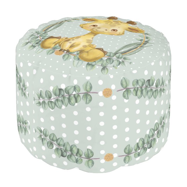 Cute Jungle Safari Giraffe Polka Dot Baby Nursery  Pouf (Angled Back)