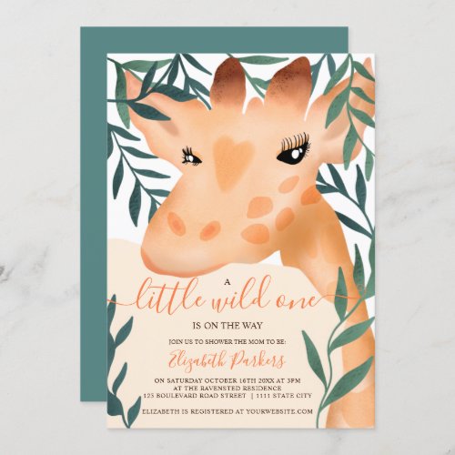 Cute jungle safari giraffe watercolor baby shower invitation