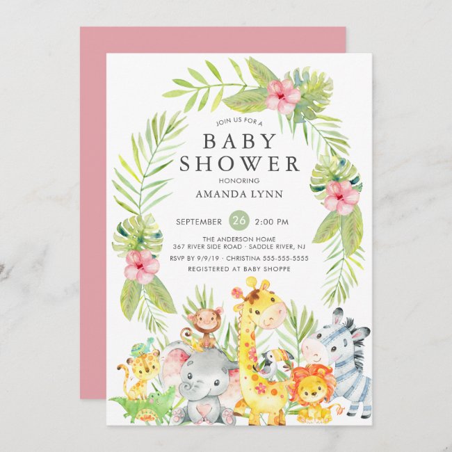 Cute Jungle Safari Girl Baby Shower Invitation