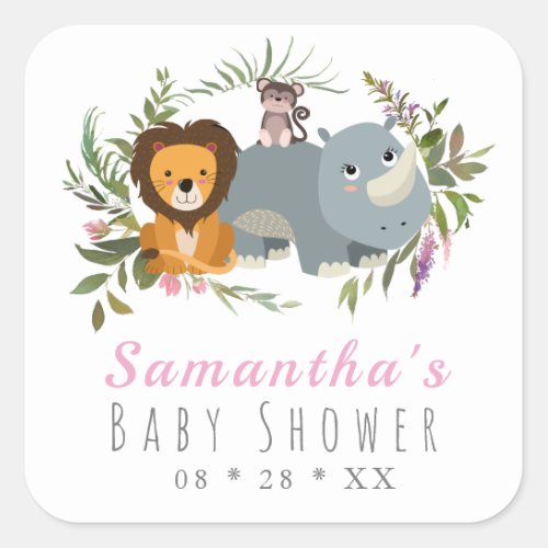 Cute Jungle Safari Girl Baby Shower   Square Sticker