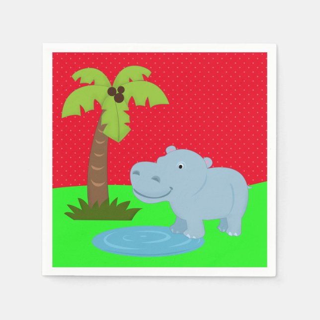 Cute jungle safari hippo paper napkins (Front)