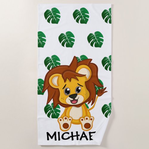 Cute Jungle Safari Lion Animal Kids Beach Towel