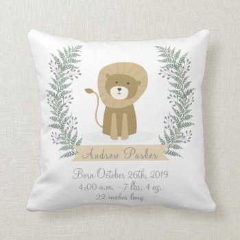 Cute Jungle Safari Lion Baby Boy Announcement Throw Pillow by OS_Designs at Zazzle