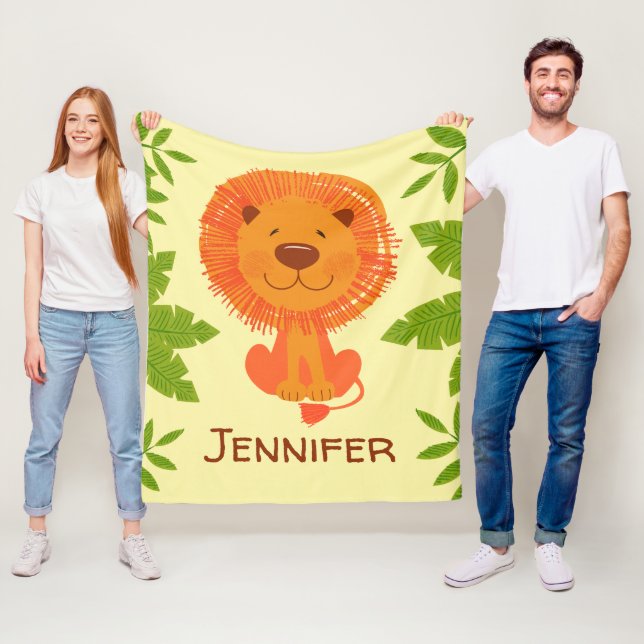 Cute Jungle Safari Lion Baby Nursery Fleece Blanket (In Situ)