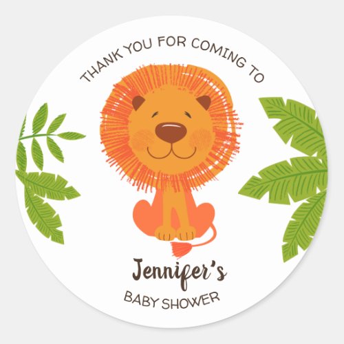 Cute Jungle Safari Lion Baby Shower Thank You Classic Round Sticker