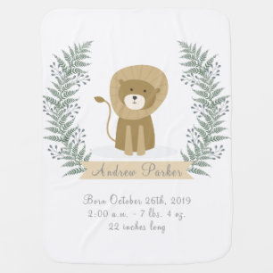 Cute Jungle Safari Lion Birth Announcement Blanket