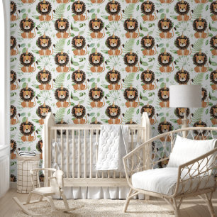 Cute Jungle Safari Lion Pattern Kids Nursery Room Wallpaper