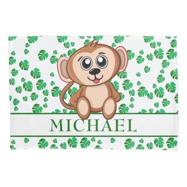 Cute Jungle Safari Monkey Animal Kids Pillow Case (Front)